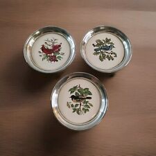 Vintage Lot of 3 Ceramic Silver Drink Coasters Bluebird Scarlet Tanager Sheridan picture