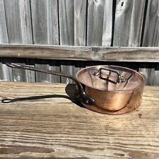 1920s French Antique Copper Heavy Sauteuse 26 cm 3.5mm With Lid 12.5 Lb NEW TIN picture