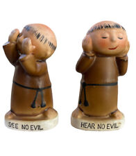 Vtg Norcrest See Hear No Evil Wise Friar Monk Figurine Set of 2 F579 Japan picture