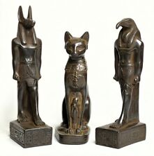RARE ANCIENT amazing collection   3 Statue Anubis, Thoth, Bastet Cat BC picture