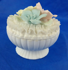 Lenwile Ardalt Verithin Porcelain Lace Flower Round Vanity Trinket Box picture