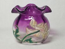 Antique Art Nouveau Mont Joye Legras Glass Hand Painted Floral Enamel Vase picture