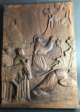 Antique St. Francis Wood Carving Panel Giotto Miracle Of The Spring Signed Italy picture