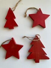 HOLIDAY LIVING TREE & STAR ORNAMENTS- Set of 4- WOOD- RED- NEW- NWOT picture