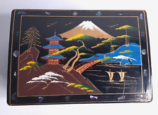 Vintage Lacquer Musical Jewelry Box Japan Boats 1969 Working Abalone Inlay picture