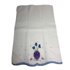VTG White Appliquéd Embroidered Linen Hand Towel, Flower, Butterfly, Cottagecore picture