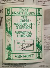 Vintage John Woodruff Simpson Memorial Library East Craftsbury Vermont Bookplate picture