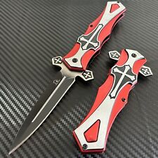 9” Red Cross Knife Tactical Spring Assisted Open Blade Folding Pocket Knife picture