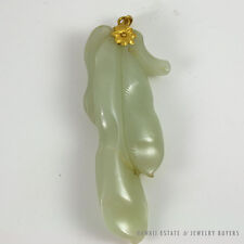  IMPORTANT 19C CHINESE MUTTON FAT WHITE JADE CARVED FRUIT YELLOW GOLD PENDANT picture