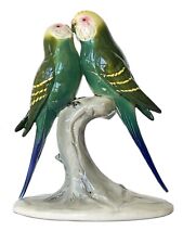 Vintage Ceramic Bird Figurine Budgerigar Parakeet Pair Courting Hertwig Germany picture