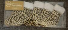 New 5 Pk Glitter Gold Stockings White Fur Shatterproof  Christmas Ornaments picture
