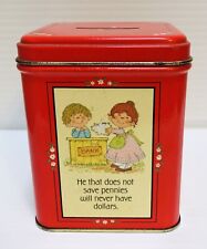 Hallmark A Penny Saved Is a Penny Earned,  Red Tin Coin Box Piggy Bank Vintage  picture