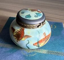 Rochard Limoges France Porcelain Trinket Box Koi Fish Bowl Jar Hand Painted picture