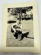 Vintage Photograph Young Boy Budding Guitarist Musician 4x2.75 picture