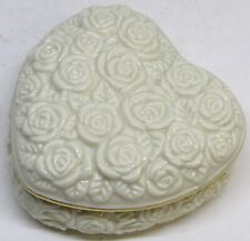 The Lenox Rose Heart Trinket Box Embossed w/Roses And Gold Trim Porcelain 3 1/2  picture