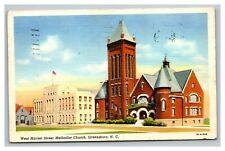 Vintage 1943 Postcard West Market Street Methodist Church Greensboro NC picture