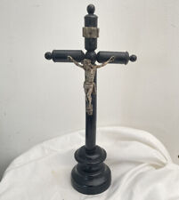 Antique French Black Altar ￼crucifix Cross Free Standing Jesus Napoleon III 12” picture