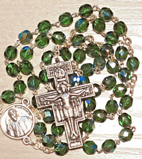 Vintage Rosary Franciscus PP Iridescent Emerald-Green Glass, Franciscan Cross picture