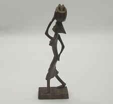 Hand Carved Wood Sculpture Haitian Woman Carrying Bundle on Her Head Folk Art picture