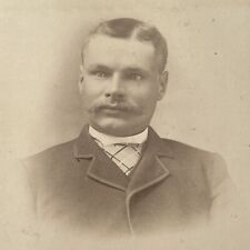 Antique Cabinet Card Photograph Handsome Charming Man Mustache Lapeer MI picture
