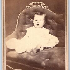 ID'd c1860s Cute Baby Boy Fancy Couch CdV Photo Card Named Clarence Moulton H26 picture