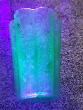Vintage Uranium Glass Vase Depression Glass Leaves 8