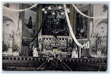 1911 Interior Of French Catholic Church Paintings Scene Rochester NH Postcard picture