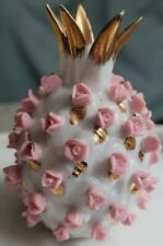 Vintage ceramic SALT SHAKER PINEAPPLE SHAPE WITH PINK AND GOLD FLOWERS picture