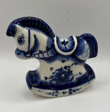 Vintage Gzhel Hand Painted Porcelain Rocking Horse Russia 3