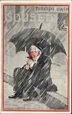 Man Comic Smoking with Umbrella Turkish Bath c1910s Postcard picture