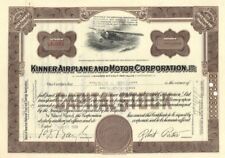 Kinner Airplane and Motor Corp. - 1930's dated Stock Certificate - Aviation Stoc picture