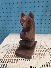 Antique Hand Carved Wooden Black Forest Bear Glass Eyes Unique 5.5