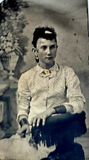 Antique 1800s Tintype Photograph of Young Victorian Woman Hand Tinted picture