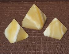 Set Of 3 Egyptian Alabaster Pyramid Stones Paperweight Decor Desk Accessories  picture