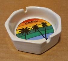 Vintage Hawaii Souvenir Rainbow Ashtray White Porcelain Octagon 3.75