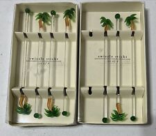 Pier 1 Imports Glass Palm Trees Swizzle Sticks 8” Bar Stirrers Boxed Set Of 7 picture