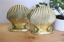 Scalloped Clam Seashell Bookends Solid Brass Vintage Mid Century Modern MCM picture