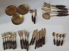 Jean Claude Brass & Rosewood 44 PC Cutlery Set 1960s Vintage picture