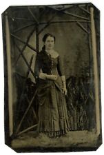 CIRCA 1860'S 1/6 Plate Hand Tinted 2.5X3.88 in TINTYPE Beautiful Woman in Dress picture