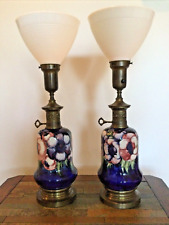 Pair of RARE Moorcroft Pottery Anenome Torchiere Table Lamps 1920's~Cobalt Blue picture