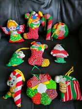 Vintage Plush Stuffed Cloth Handmade Christmas Ornaments Lot of 10 picture