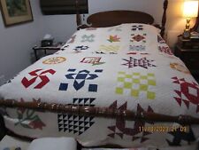 VINTAGE SAMPLER QUILT with  COTTONSEEDS IN BATTING, 88 X 79 INCHES picture