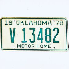 1978 United States Oklahoma Base Motor Home License Plate V 13482 picture