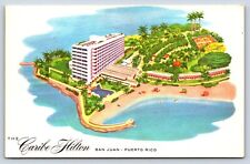 Postcard Puerto Rico San Juan Caribe Hilton Hotel Gem Caribbean Beach c1956 H7 picture
