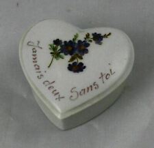 Limoges Heart Shaped Hand Painted Violet Trinket Box Jamais deux sans toi picture