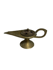 VTG Small Mini Brass Incense Burner Genie Oil Lamp Etched Aladdin w Lid picture