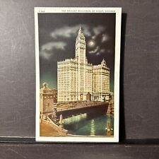 The Wrigley Buildings by Night Chicago Illinois IL Moonlight Linen Postcard UNP picture
