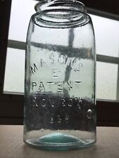AQUA QUART FRUIT JAR MASON'S  E  PATENT NOV 30TH 1858 *RARE VARIATION* picture