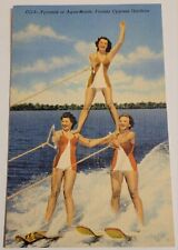 Unused Linen Postcard Pyramid  Aqua-Maids  Florida Cypress Gardens Water Ski Z2  picture
