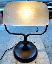 Vintage Bronze Bankers Lamp Frost Etched Glass Antique Style Desk Lamp. picture